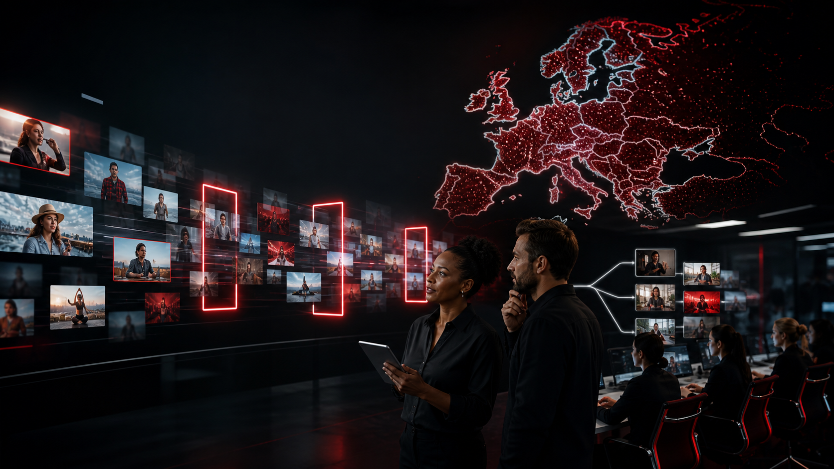 European creator campaign content moving through automated and human brand safety review checkpoints